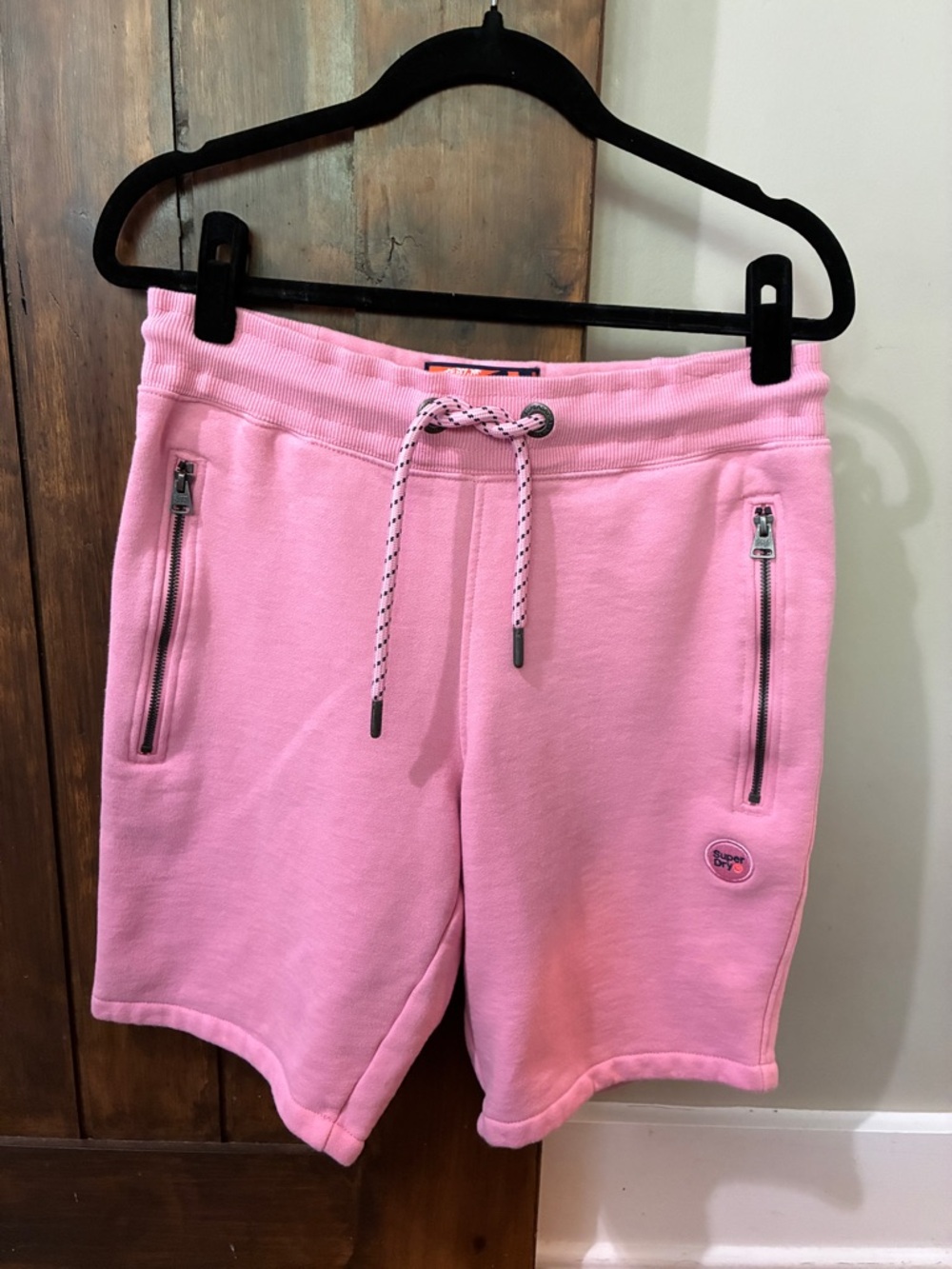 SuperDry Men’s Pink Sweatshorts Large Drawstring Waist 100% Cotton NWOT Fleece